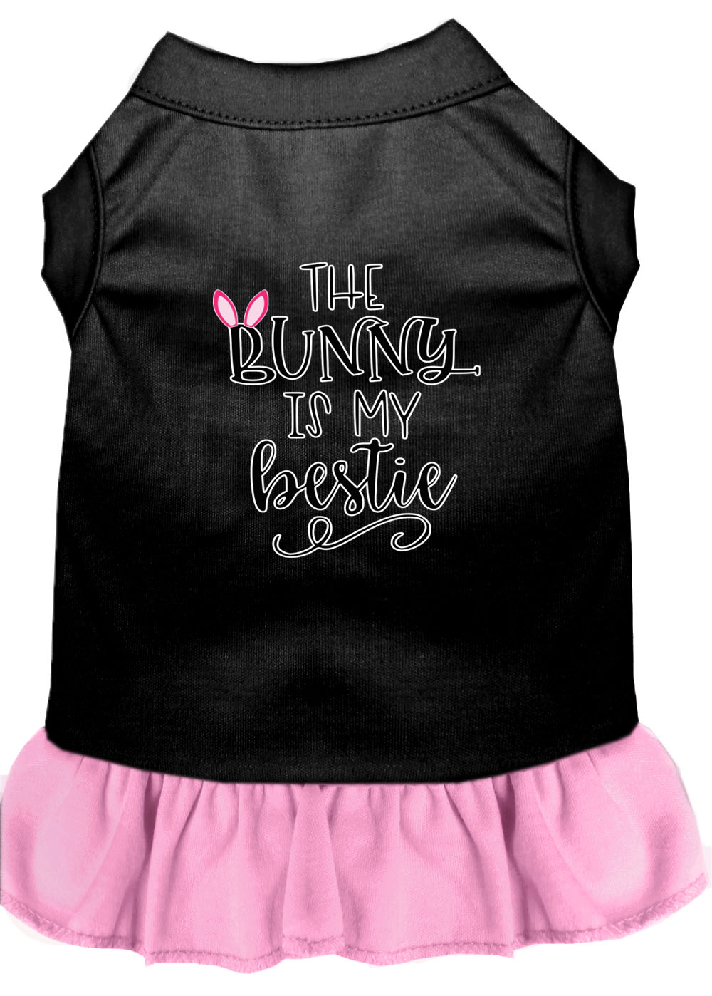 Bunny is my Bestie Screen Print Dog Dress Black with Light Pink Med